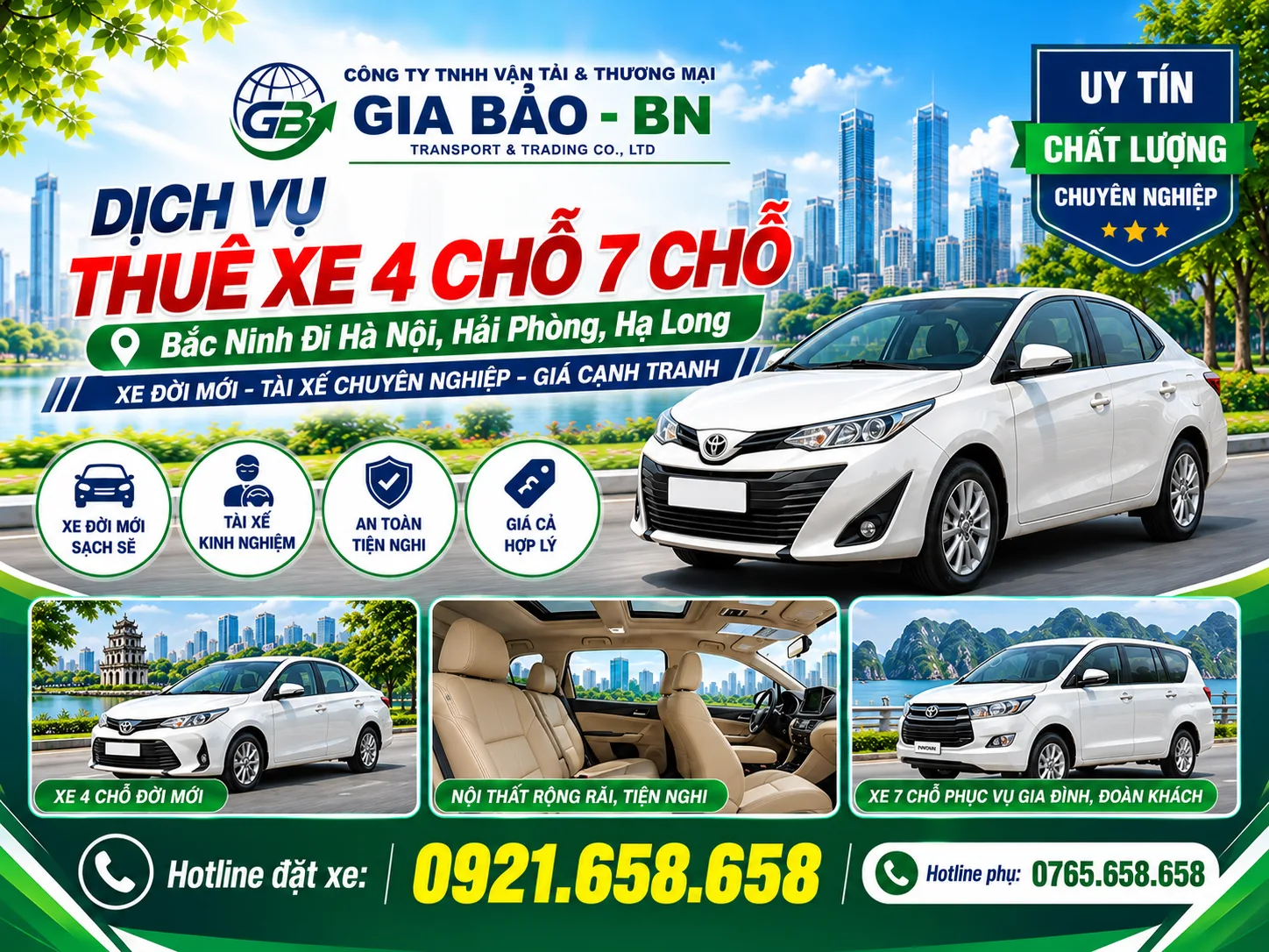 Thuê Xe 4 Chỗ 7 Chỗ Bắc Ninh Đi Hà Nội, Hải Phòng, Hạ Long